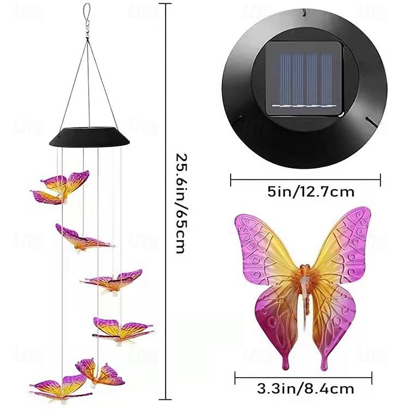 1 Pc Outdoor Solar Butterfly Wind Chime Light Courtyard Garden Terrace Balcony Landscape Light Atmosphere Decoration Light3