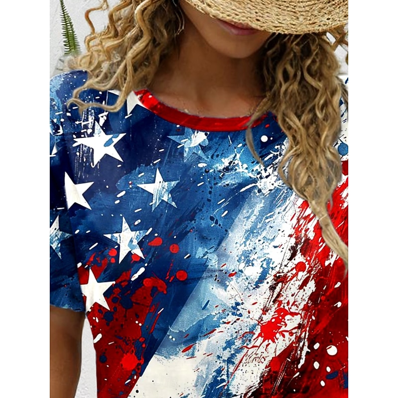 Women's Patriotic  T Shirt Graphic Flag Flag Vintage Stylish Classic Red White And Blue Short Sleeve Crew Neck Round Neck Regular Tops Daily Print Red / Blue3