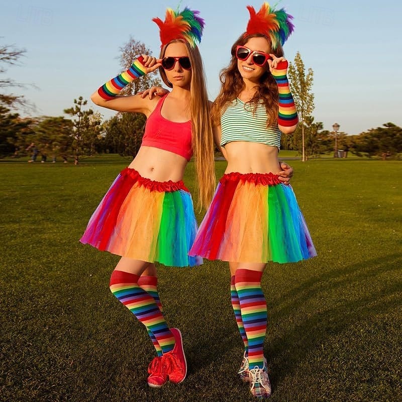 Pride Long Sleeves Gloves with Rainbow Wristbands, 2Pcs Sleeves Exposed Finger Gloves, LGBTQ Party Supplies, Love is Love Holiday Costume Accessories2