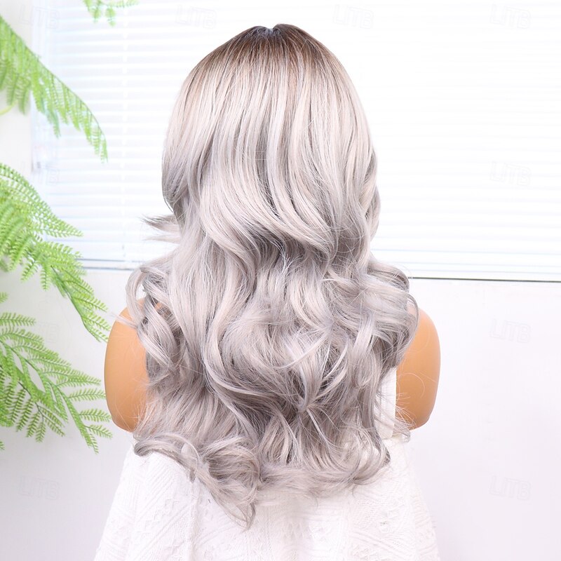 Synthetic Lace Wig Body Wave Style 18 inch Gray Middle Part 13x4 Lace Front Wig Women's Wig Silver4