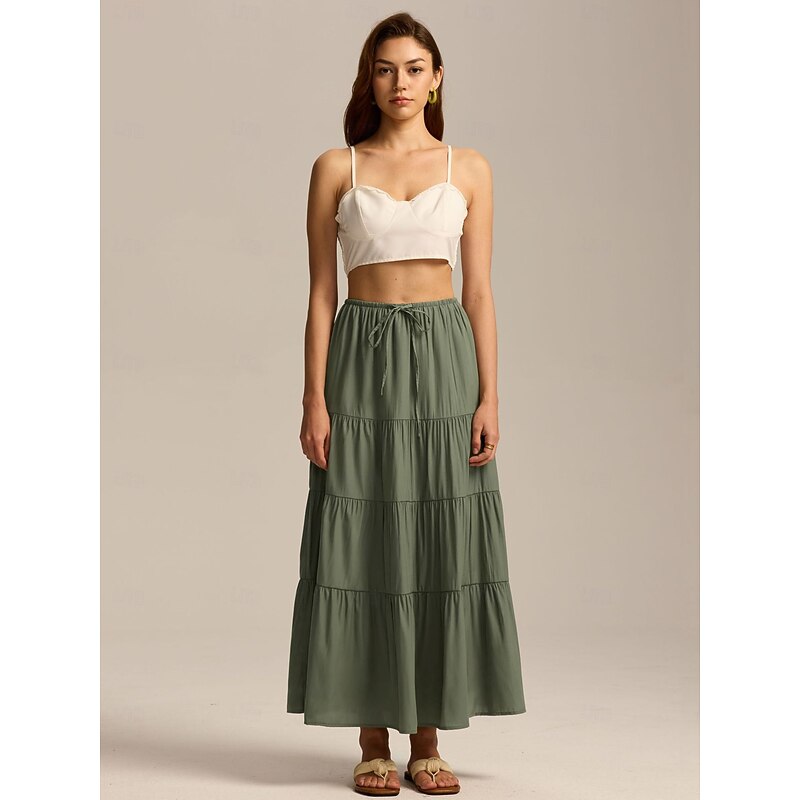 Medieval Cottagecore Maxi Skirt Cotton Skirt Retro Vintage Renaissance Ankle Length Skirt Solid Color Women's Fantasy Vacation LARP Ren Faire Adults'3