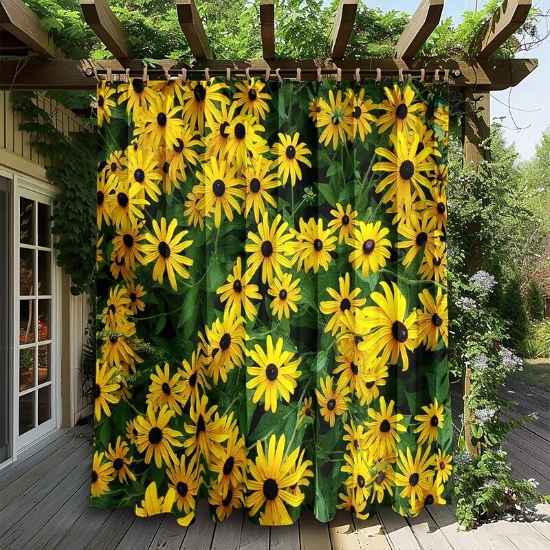 Waterproof Outdoor Curtain Privacy, Sliding Patio Curtain Drapes, Pergola Curtains Grommet 3D Summer Daisy Landscape For Gazebo, Balcony, Porch, Party, 1 Panel4
