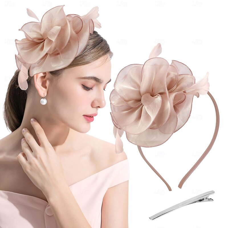 Fascinators Hat Flower Mesh Multi Color Feathers Ribbons on Headband and Clip Tea Party Headwear for Girls Women