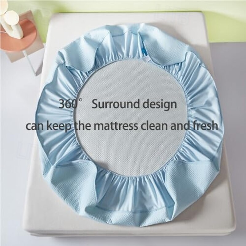 Summer Cooling Bedding Fitted Sheet Queen, Bed Sheet 1 Piece Solid Color Breathable Chemical Fiber Fitted Bedsheet Easy Care Fade Resistant Bedding2