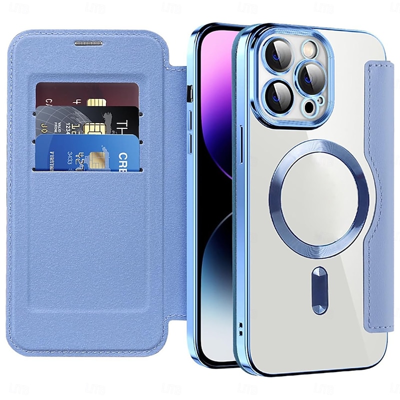 Phone Case For iPhone 17 Pro Max 17 Air 16e 13 12 11 Pro Max Wallet Case With Magsafe Transparent Card Slot Retro TPU PU Leather