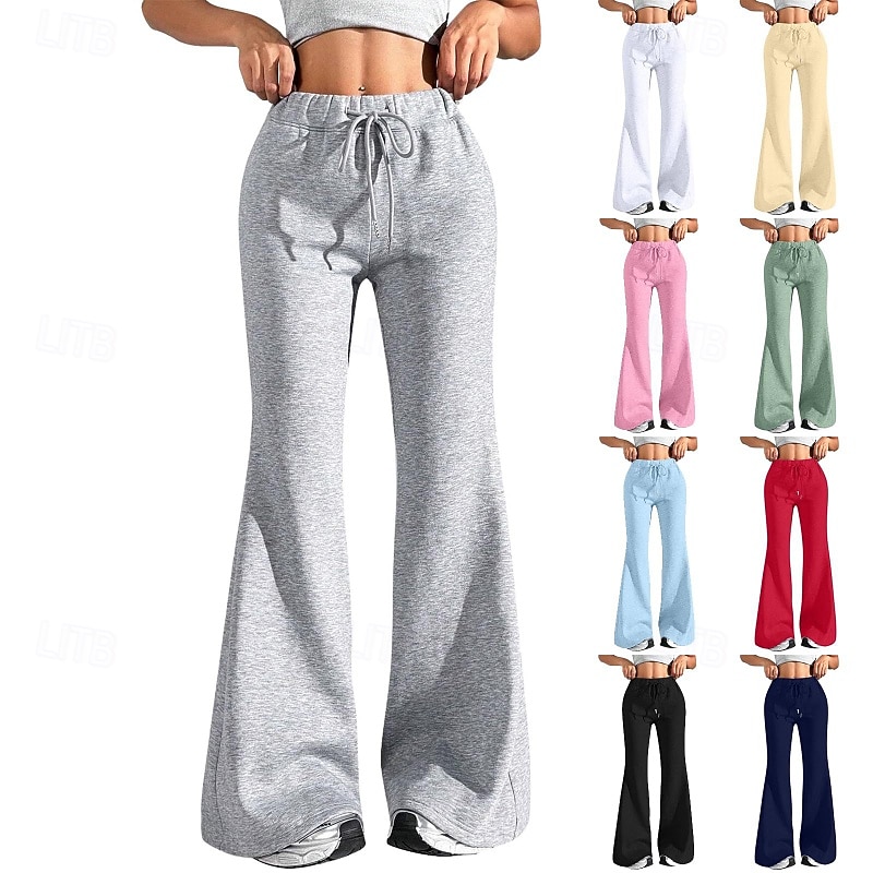 Women's Bell Bottom Slacks Pants Trousers Streetwear Casual Full Length Natural Plain Elastic Drawstring Design Outdoor Comfortable Vacation Going out Light Sky Blue Light Green Pink Light Grey Summer