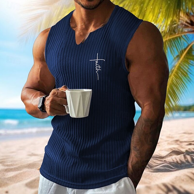 Men's Vest Top Undershirt Sleeveless Shirt Sleeveless V Neck Spring & Summer Pattern Fashion Designer Vacation Street Going out White Wine Dark Gray Top Tee for Men3