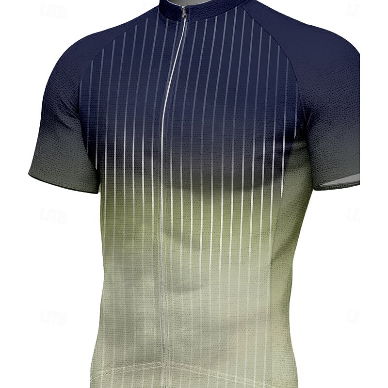 Men's Cycling Jersey Graphic Gradient Stripes Short Sleeve Bike Tee Tshirt Jersey Top with 3 Rear Pockets UV Resistant Quick Dry Front Zipper Reflective Strips Sports Navy Blue Clothing Apparel3