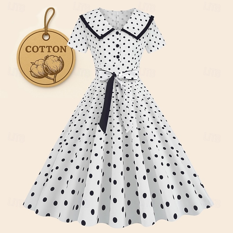 Polka Dots Retro Vintage 1950s Grease Outfits A Line Dress Rockabilly Swing Dress Polka Dot Fancy Dress Women's Casual Daily Adults' Dress Homecoming Dresses