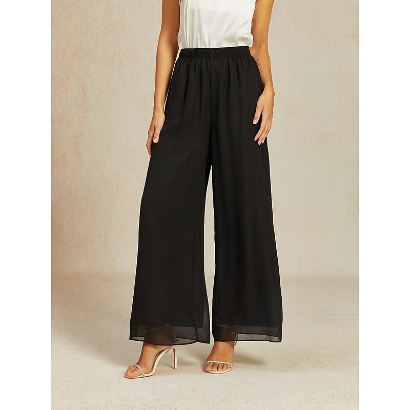 Women's Culottes Wide Leg Elegant Vintage Fashion Full Length Mid Waist Plain Inelastic Black Summer Spring Fall Loose Fit3