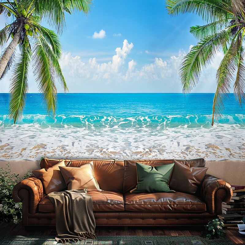 Landscape Beach Ocean Tapestry Large Tapestry Mural Decor Photograph Backdrop Blanket Curtain Home Bedroom Living Room Decoration3