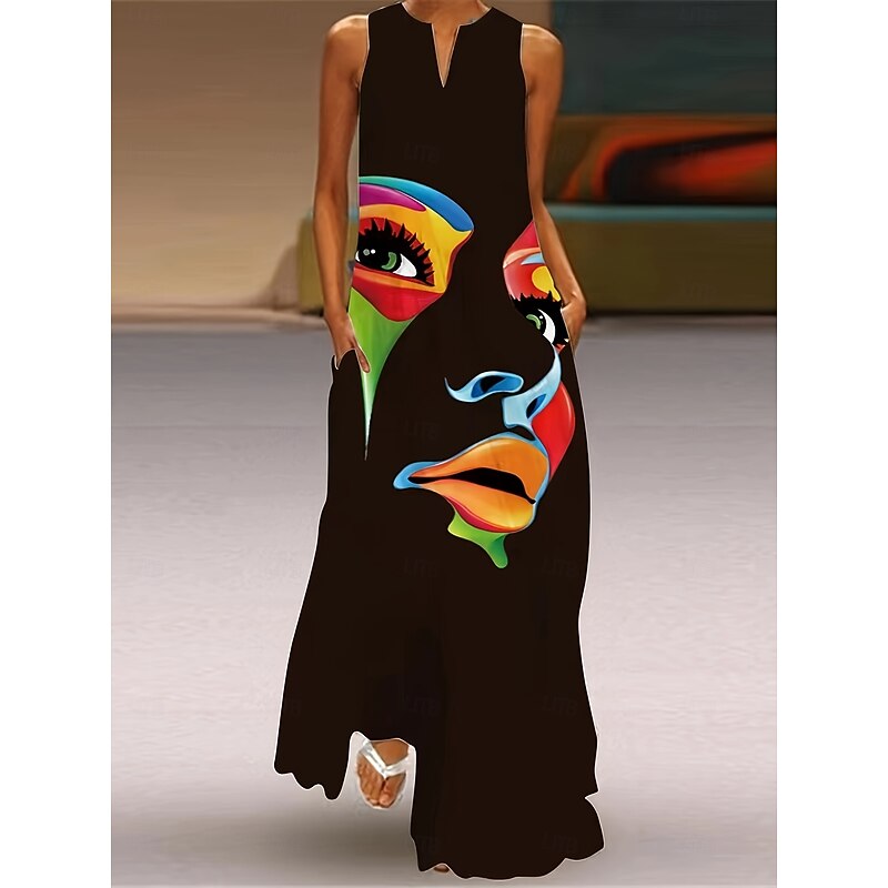 Women's Maxi Dress A Line Dress Summer Dress Vacation Casual Boho Daily Holiday Loose Fit Graphic Abstract Sleeveless V Neck White Red Blue Summer3