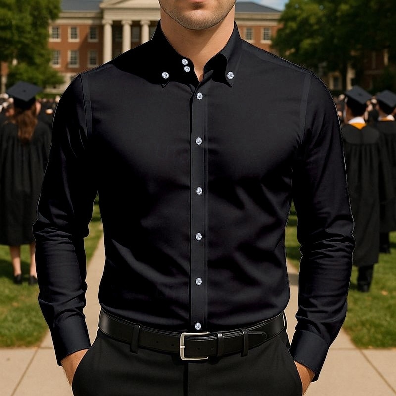 Men's Graduation Shirt Grad Shirt Class of 2025 Shirt Senior Shirt Summer Shirt Casual Shirt Black White Dark Navy Long Sleeve Solid / Plain Color Lapel Vacation Hawaiian Button-Down Clothing Apparel3