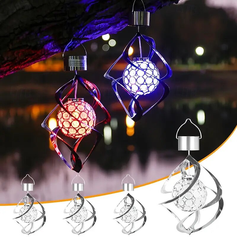 Outdoor LED Solar Wind Chime Lights, RGB Gradient Color Pendant, Silver Solar Chime, 7-Color Decorative Hanging Lights3