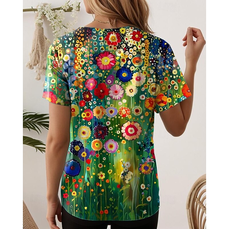 Women's T Shirt Floral Graphic Plants Vintage Tropical Hawaiian Short Sleeve V Neck Regular Tops Daily Print Pink Royal Blue Blue Green Summer Spring4