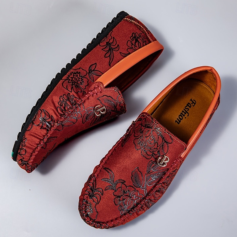 Men's Burgundy Slip-On Loafers with Embroidered Detailing, Stylish Moccasins for Evening Wear and Resort Vacations4