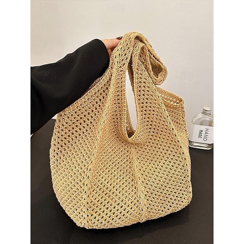 Women's Tote Hobo Bag Shoulder Bags Polyester Mesh Shopping Casual Daily Beach Large Capacity Lightweight Solid Color Black Yellow Red4