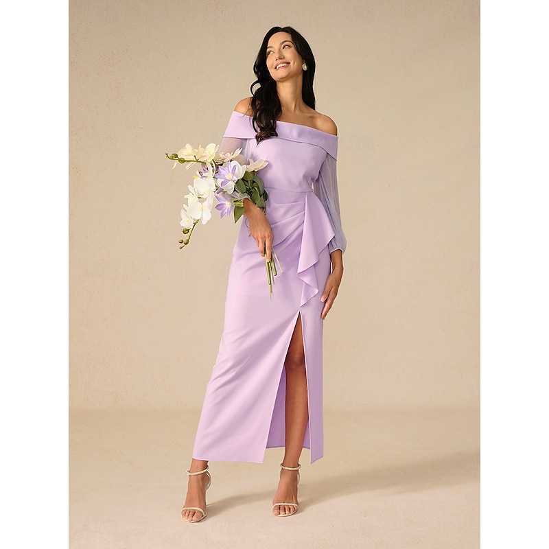 Women's Maxi Dress Cocktail Dress Bodycon Elegant Party Regular Fit Solid Color Long Sleeve Off Shoulder Light Purple Summer Spring Fall Winter2