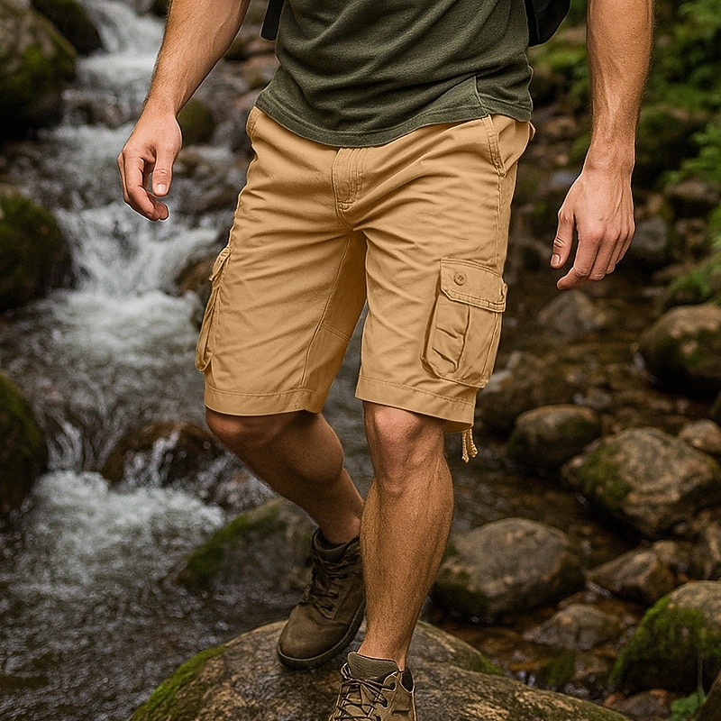 Men's Cargo Shorts Outdoor Shorts Camping Shorts Casual Shorts Hiking Shorts Multi Pocket Straight Leg Plain Moisture Wicking Wearable Knee Length Outdoor Casual Daily Vacation Classic Style Black