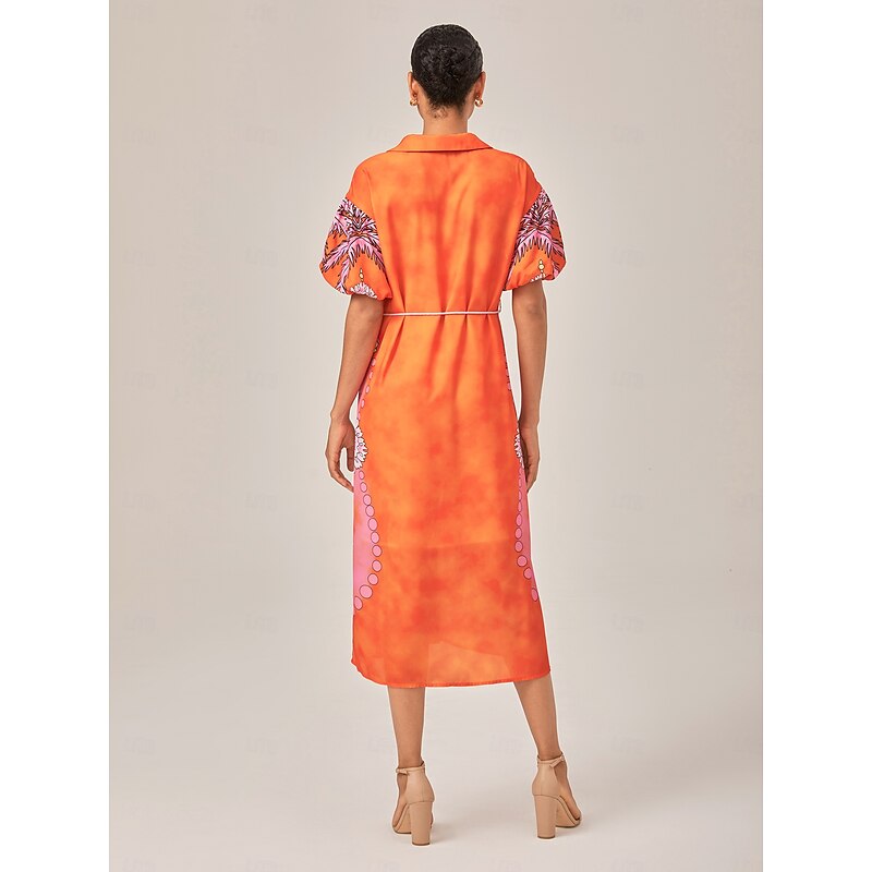 Vacation Style Orange Placement Floral Maxi Dress2