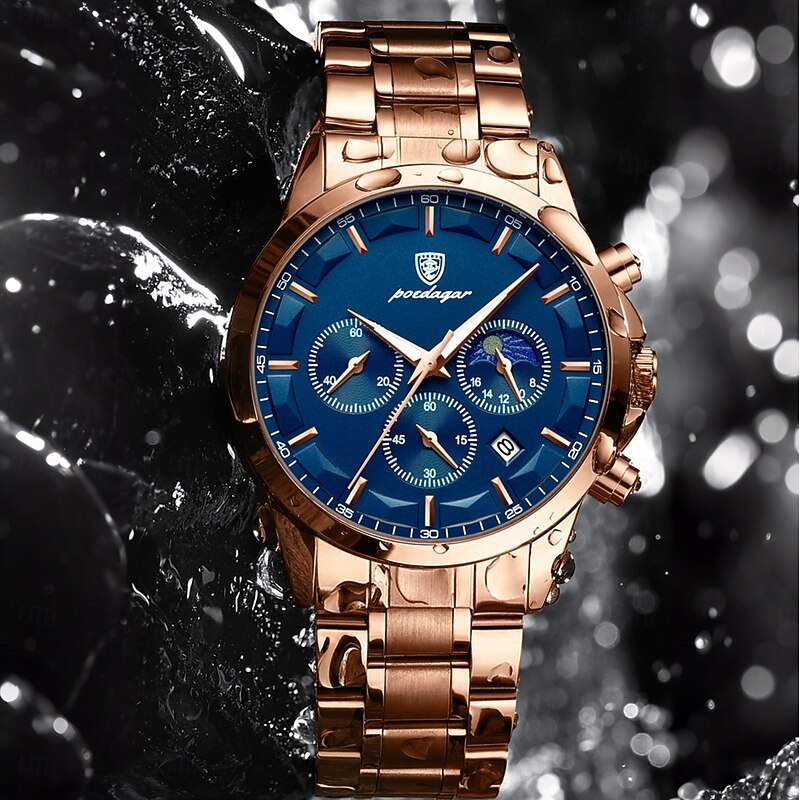 Men Quartz Watch Luxury Casual Business Luminous Calendar Date Week Waterproof Stainless Steel Watch