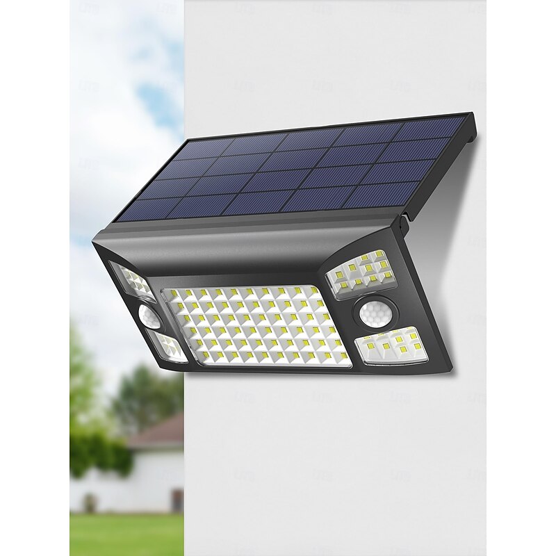 1 Pc Outdoor Solar Waterproof Wall Light with 100 High Brightness Beads, Three Sided Illumination, Human Sensing, Long Battery Life