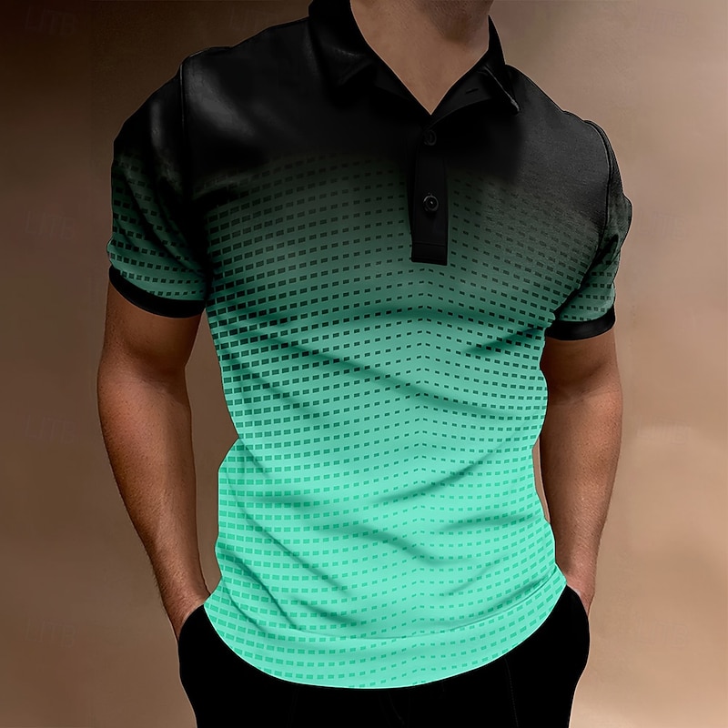 Men's Geometric Polo Short Sleeve Polo Shirts Collared Shirts Business Casual School Outdoor Athleisure Daily Wear 3D Print Summer Lake blue Sky Blue Purple2