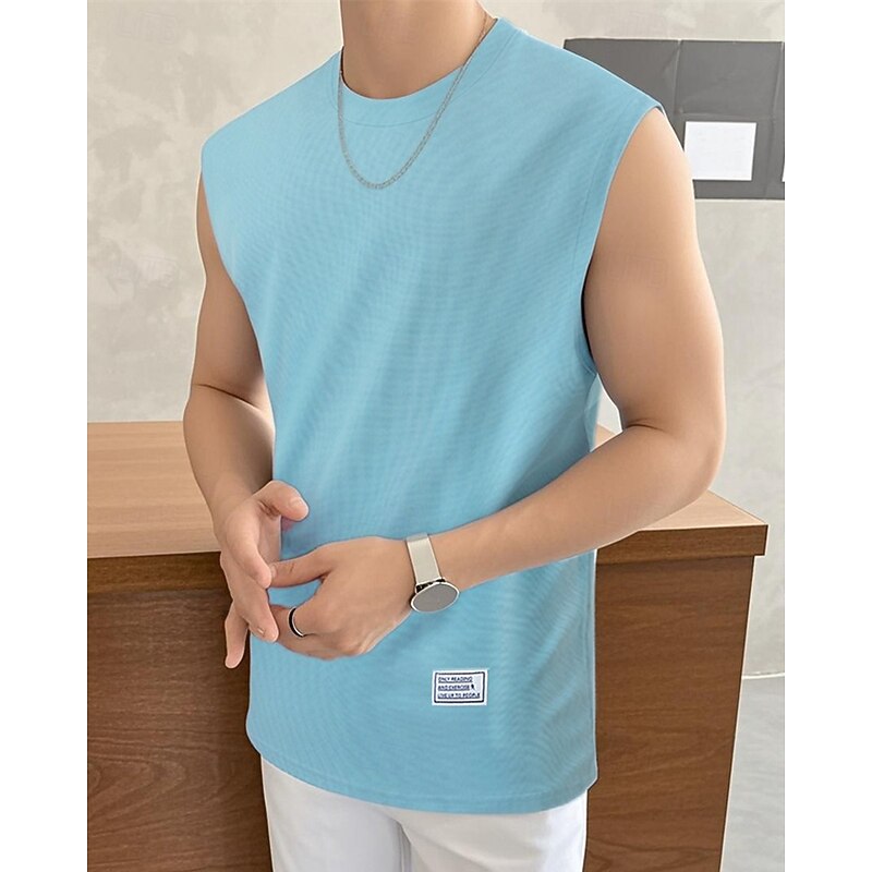 Men's Waffle Tee Tank Top Vest Top Undershirt Sleeveless Crew Neck Summer Plain Fashion Designer Basic Classic Vacation Street Going out Black White Pink Top Tee for Men4