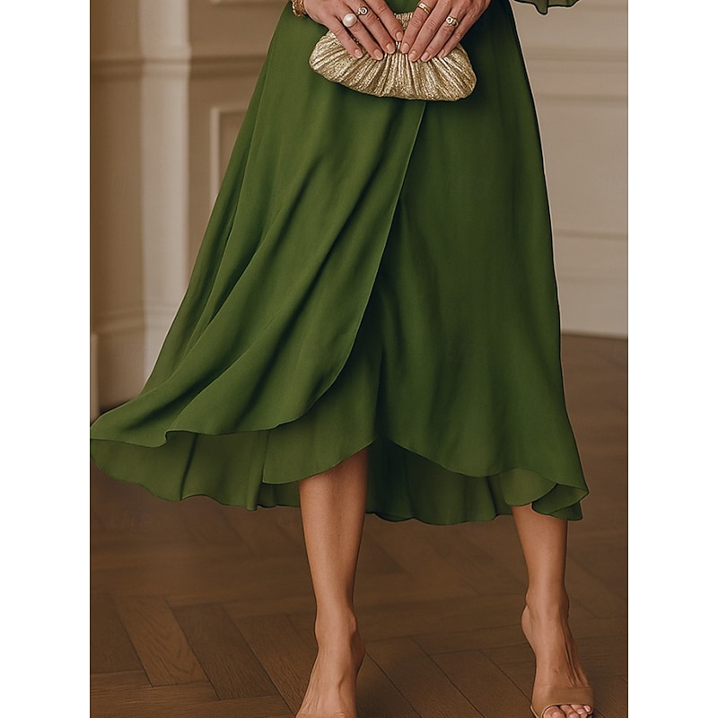 Women's Long Dress Maxi Dress White Dress Casual Dress Cocktail Dress Wedding Guest Dress Elegant Modern Mature Office Daily Date Regular Fit Plain 3/4 Length Sleeve V Neck Green Summer3