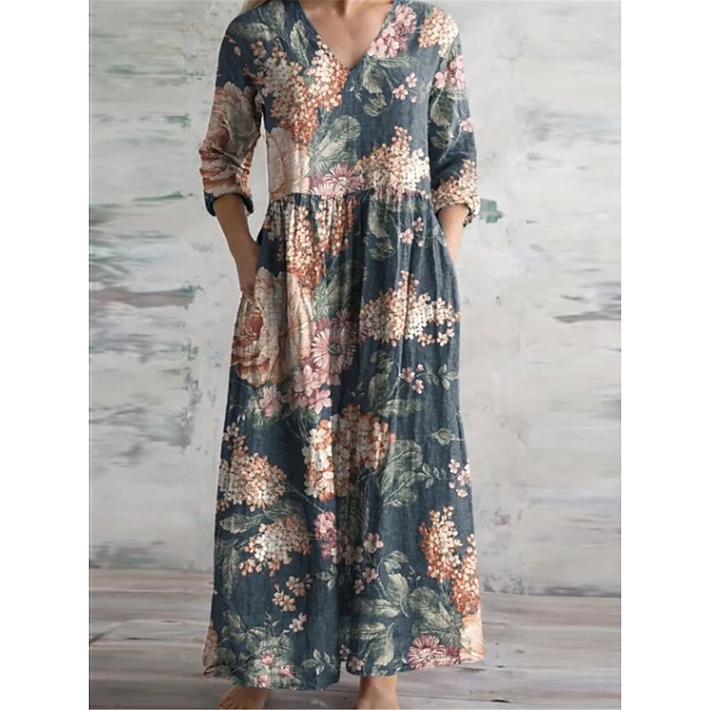 Women's Long Dress Maxi Dress Casual Dress Summer Dress Boho Dress Fashion Vacation Daily Weekend Regular Fit Floral Long Sleeve V Neck White Light Green Pink Blue Summer3