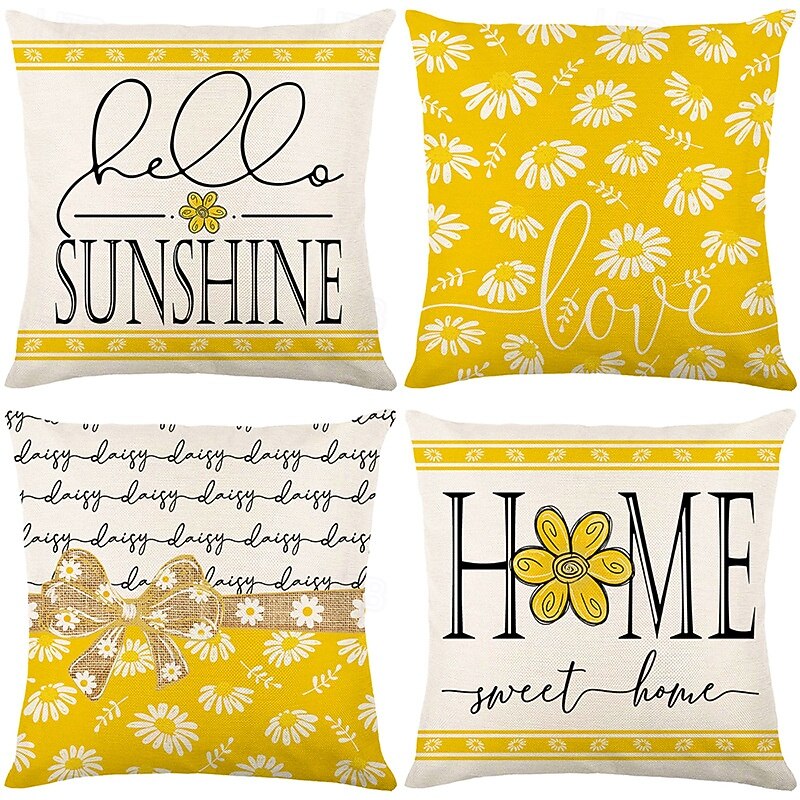 Summer Daisy Decorative Toss Pillows Cover 4PC Soft Square Couch Cushion Case Pillowcase for Bedroom Livingroom Sofa Chair2