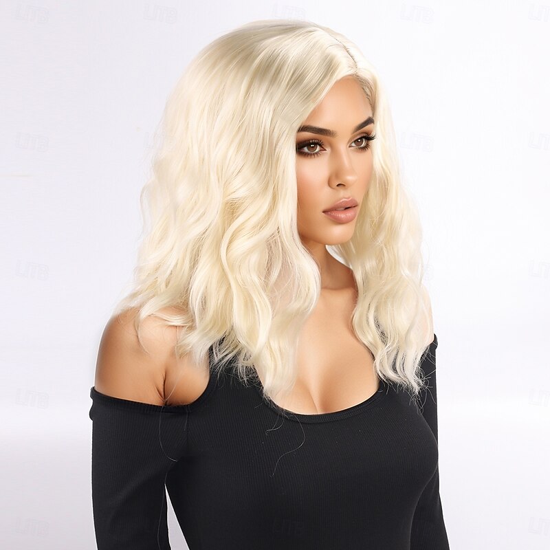 Synthetic Wig Bouncy Curl Curly Weave Middle Part Asymmetrical Machine Made Wig 14 inch A1 Synthetic Hair Women's Elastic Comfortable Color Gradient Blonde4