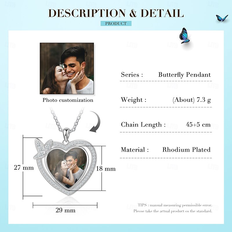 Personalized Heart Butterfly Necklace Custom Photo Gift for Her, Unique Pendant for Girlfriend Wife Mom, Mother's Day Valentine's Birthday Anniversary Present, Elegant Jewelry for Daily Wear and Special Occasions2