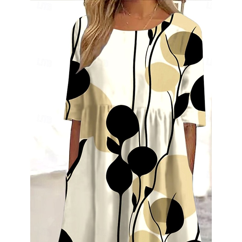 Women's Midi Dress Casual Dress T Shirt Dress Tee Dress Sundress A Line Dress Bohemia Vacation Vintage Regular Fit Floral Graphic Geometric Short Sleeve Crew Neck Khaki Summer2
