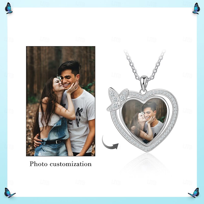 Personalized Heart Butterfly Necklace Custom Photo Gift for Her, Unique Pendant for Girlfriend Wife Mom, Mother's Day Valentine's Birthday Anniversary Present, Elegant Jewelry for Daily Wear and Special Occasions3