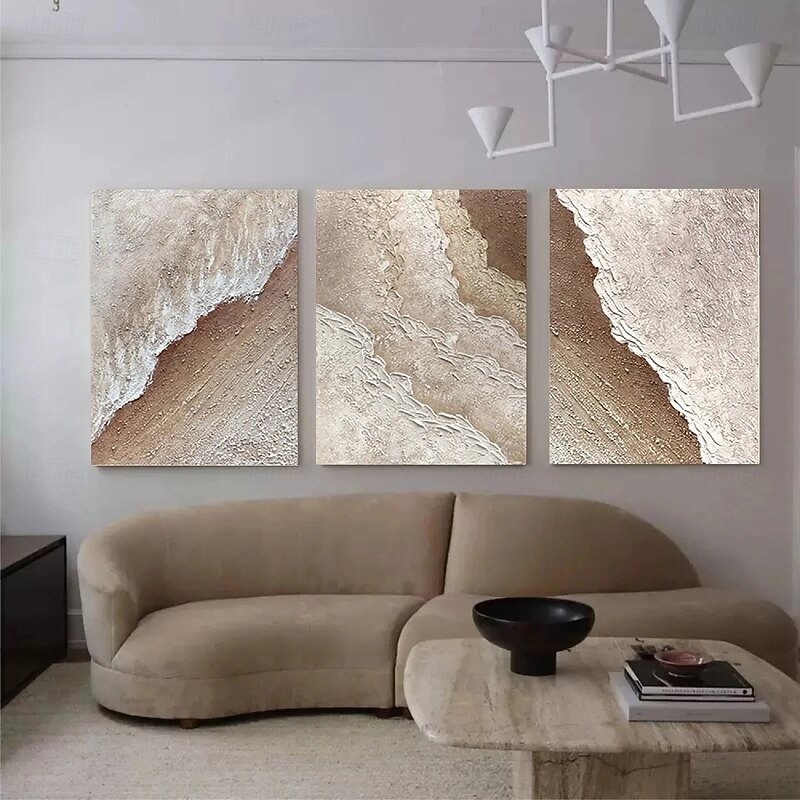 Oil Painting Hand Painted abstract oil painting Wall Art Set of 3 Beige Abstract Painting on Canvas Beige Texture paintings Wall Art Neutral Abstract painting Wall Art Wal Decor4