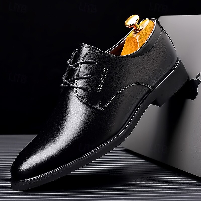 Men's Black Faux Leather Lace-Up Dress Shoes - Timeless Formal Shoes for Dance Parties, Weddings and Elegant Gatherings