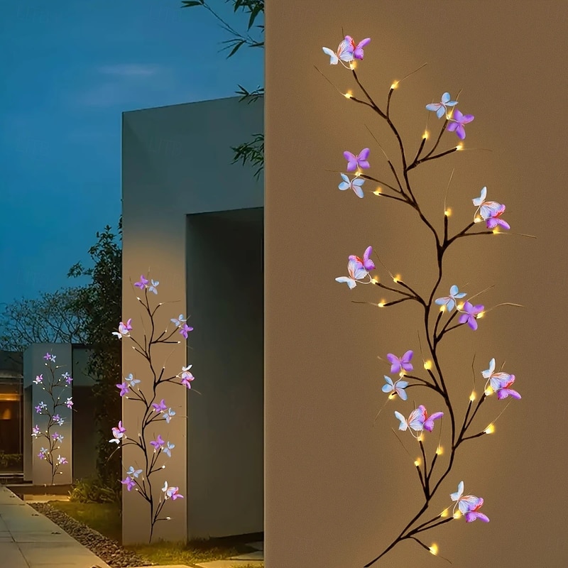 LED Outdoor Enchanted Willow Vine Lights with Butterfly Accents - USB Powered, Indoor/Outdoor Decor for Christmas, Valentine's Day & More