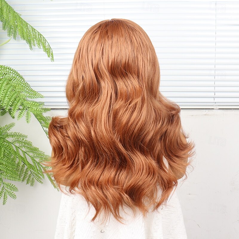 Synthetic Lace Wig Body Wave Style 18 inch Orange Middle Part 13x4 Lace Front Wig Women's Wig Medium Auburn#304