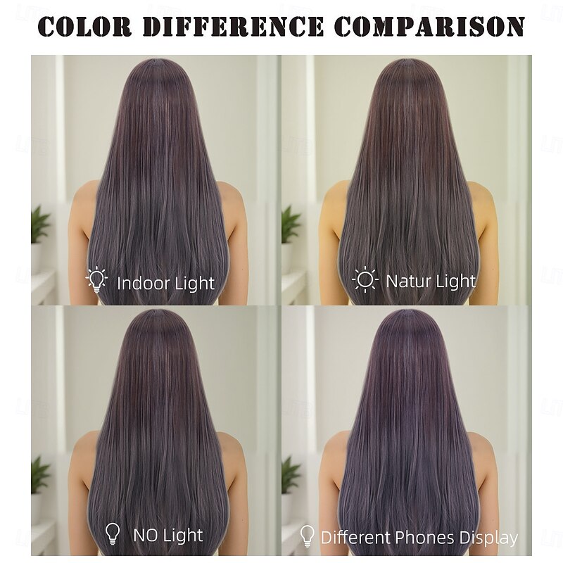 Synthetic Wig Straight kinky Straight Layered Haircut Neat Bang Machine Made Wig 28 inch A1 Synthetic Hair Women's Party Classic Comfortable Gray4