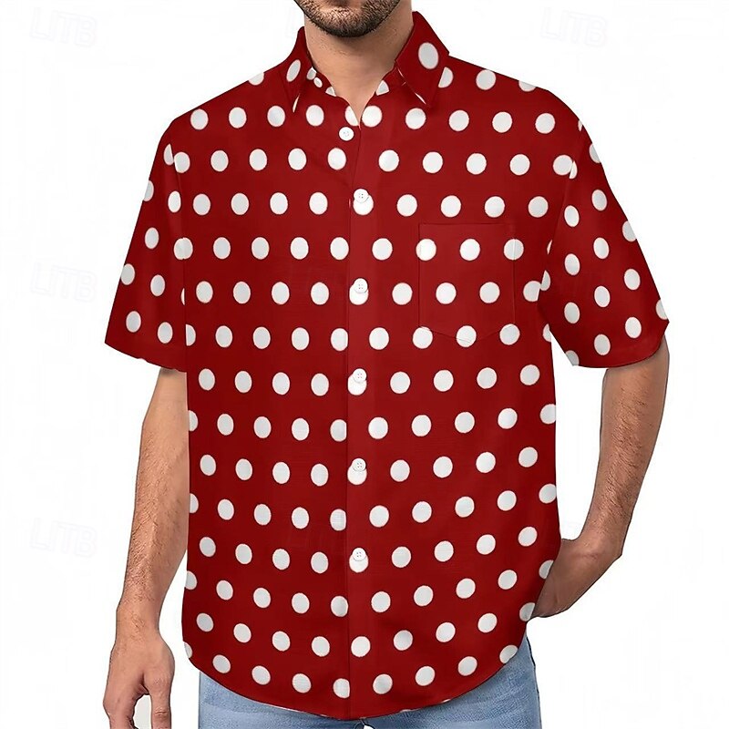 Men's Shirt Summer Shirt Casual Shirt Beach Shirt Button Up Shirt Black White Red Green Black+White Short Sleeve Polka Dot Lapel Vacation Hawaiian Clothing Apparel Polyester Fashion Casual Comfortable4
