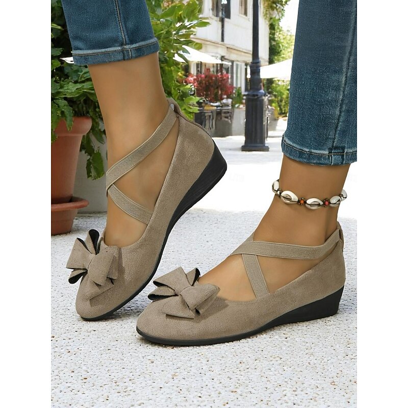 Women's Bow Cross Strap Flats – Faux Suede Material, Perfect for Casual Outings, Shopping, and Daily Wear2