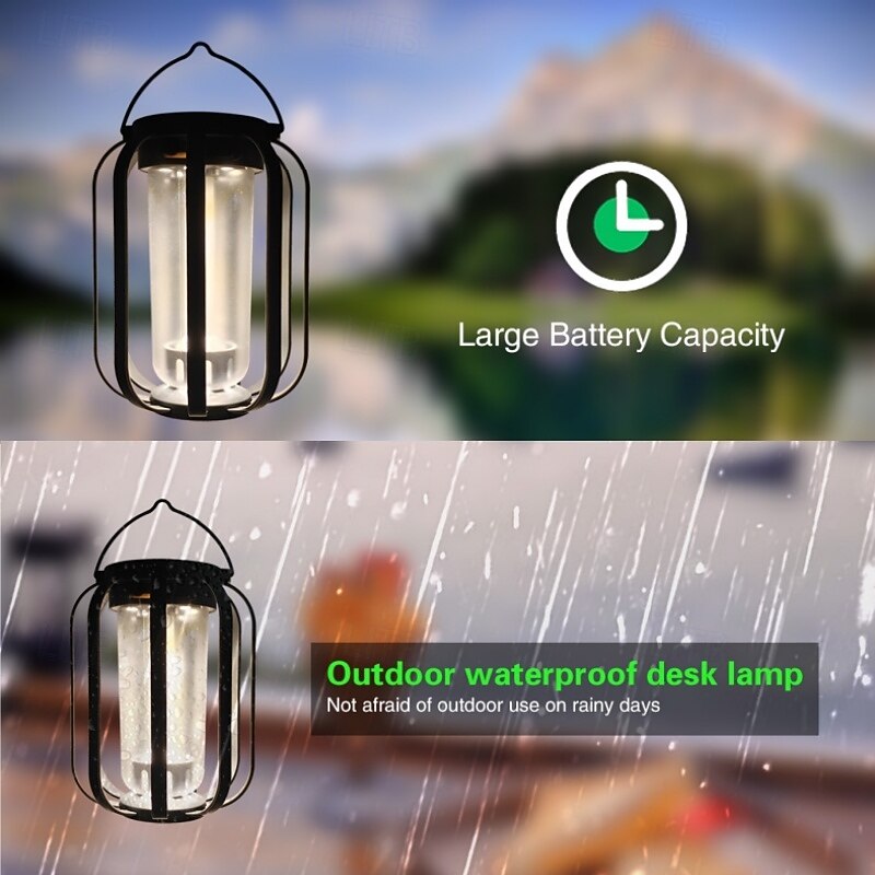 Solar Lanterns Camping Light with tripod Flickering Flame 4 Color Gradient USB Rechargeable Outdoor IPX4 Waterproof Desk Lamp for Camping Courtyard Landscape Festival Decorations 1PC4