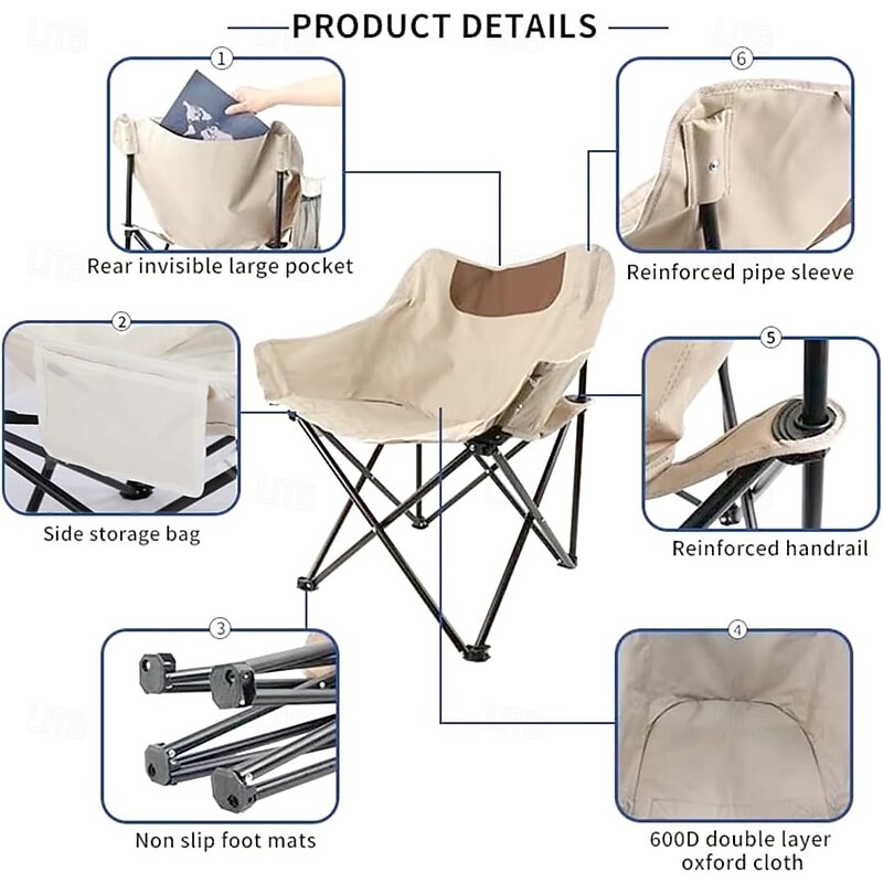 Folding Camping Chair, Portable Outdoor Backpacking Chair for Fishing, Hiking, Picnic, Camping, Beach, Lawn, Concert, Ultralight Compact Camping Chair with Carry Bag4