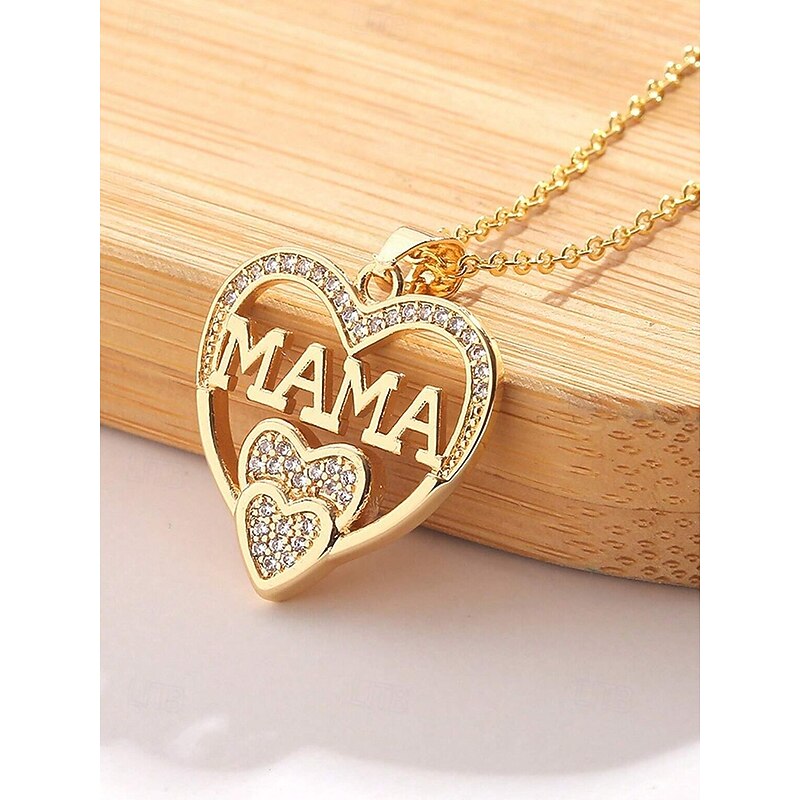 Gold Heart "MAMA" Pendant Necklace with Rhinestone Accents – Elegant Mother's Day Jewelry Gift for Women, Moms and Grandmothers3