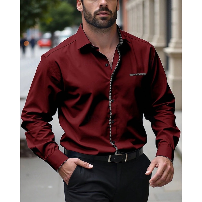 Men's Casual Shirt Beach Shirt Button Up Shirt Black Wine Royal Blue Orange Green Long Sleeve Plain Lapel Vacation Hawaiian Button-Down Clothing Apparel Polyester Fashion Casual Comfortable4