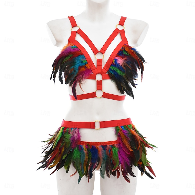 Drag Queen Halloween Outfits Lingerie Feather Bralette Pride Rainbow Sexy Costume Adults' Women's Halloween Carnival Pride Parade Pride Month Easy Halloween Costumes Dress Up