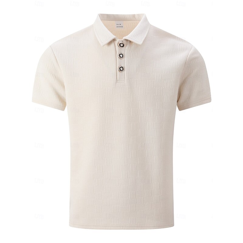 Men's Polo Golf Shirt Casual Holiday Classic Short Sleeve Fashion Modern Jacquard Buttons Summer Spring Regular Fit Black White Beige Light Blue Gray Polo3
