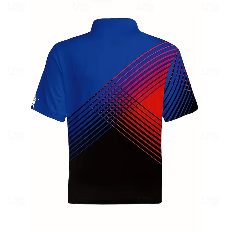 Men's Geometric Golf Zip Polo Short Sleeve Turndown Casual / Sporty Athleisure Casual Daily Zipper 3D Print Summer Violet Robin's Egg Blue4