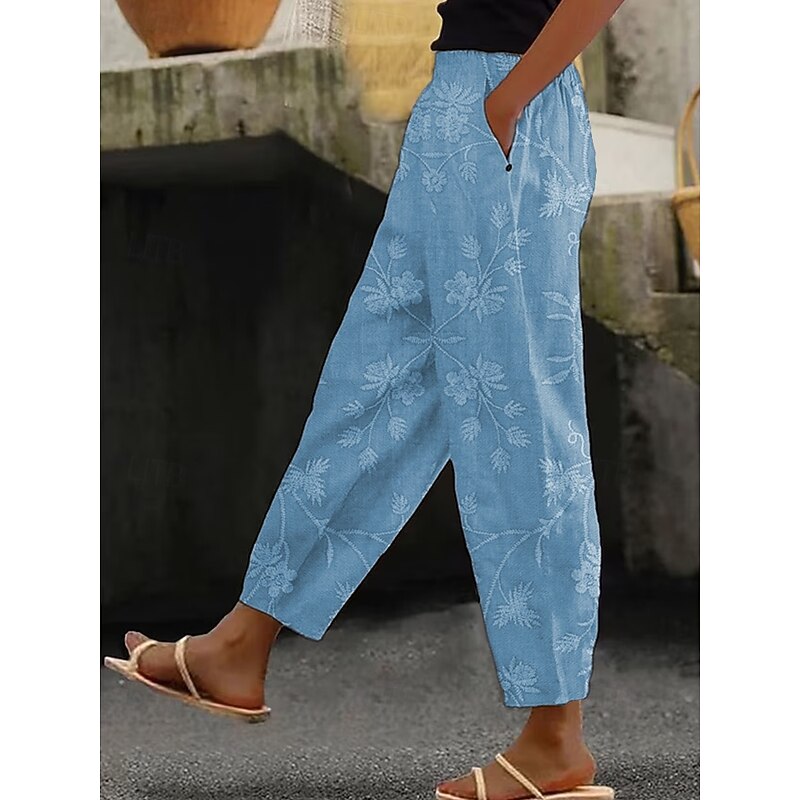 Women's Pants Trousers Comfort Casual / Sporty Full Length Natural Inelastic Daily Wear Casual Daily Yellow Light Green Pink sky blue Spring, Fall, Winter, Summer Regular Fit